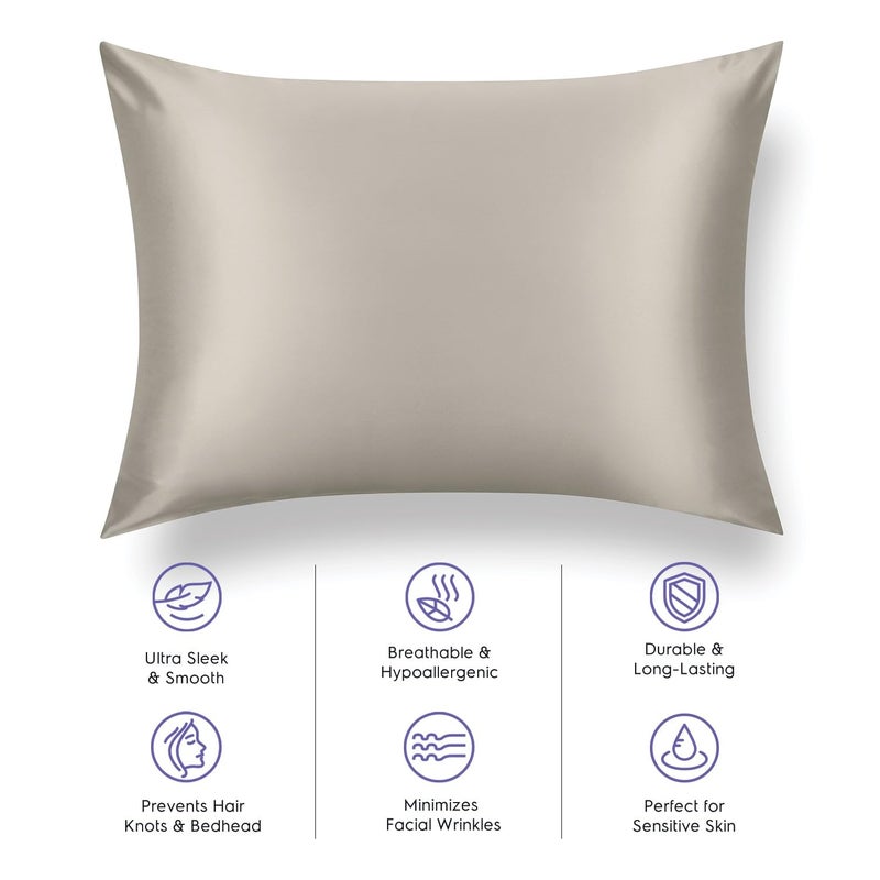 Tafts Pillow Cases - 22mm 100% Pure Mulberry 6A Silk Pillowcase for Hair & Skin with Zipper Closure, Cooling, Natural, Organic, Double Sided Silk Pillow Case (Taupe, King 20x36, 1pc) - Image 3